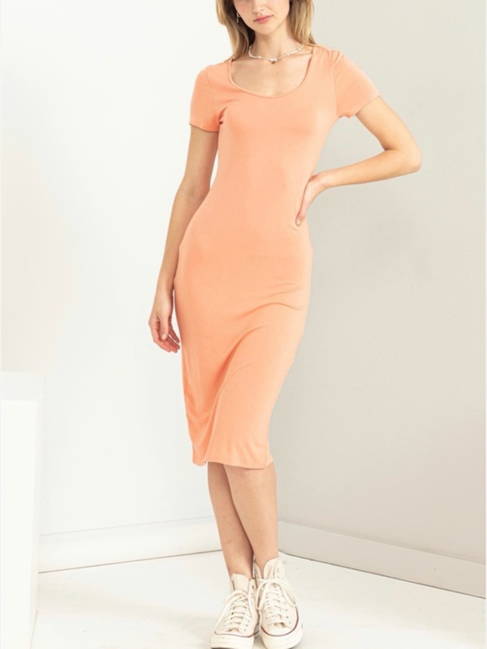 HYFVE Peach Scoop Neck Midi Dress - NWT - Medium
